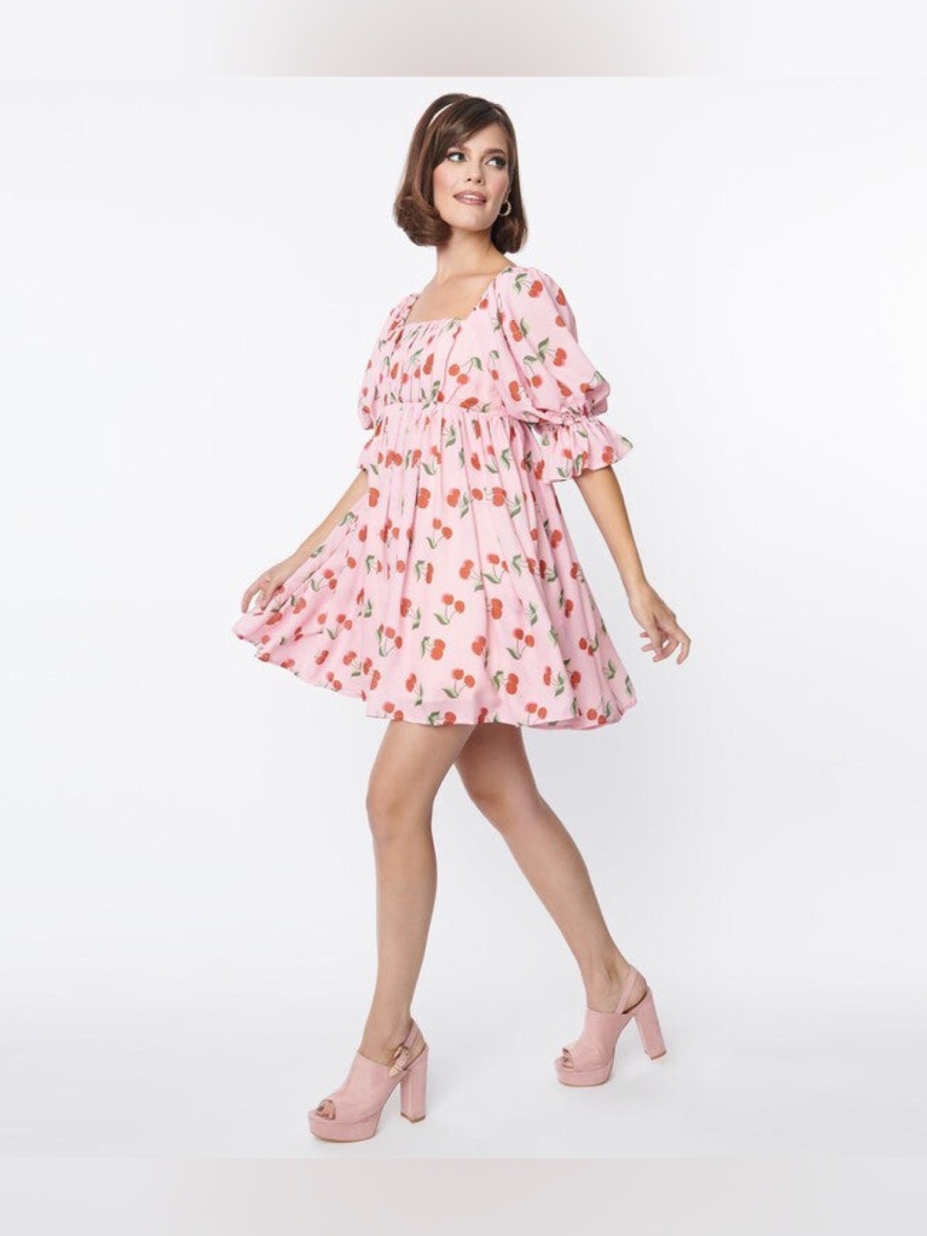 Smak Parlour - Pink Cherry Puff Mini Dress - L
